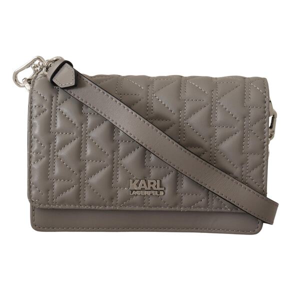 Karl Lagerfeld Light Grey Leather Crossbody Bag/One Size/Grey